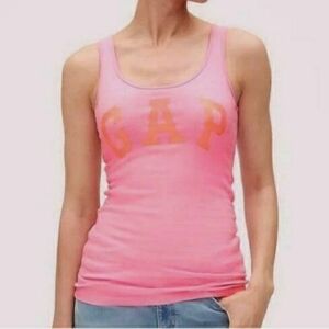 NEW NWT Womens GAP Arch LOGO Pink Tank Top Ribbed Stretch Slim Fit Fitted Size L